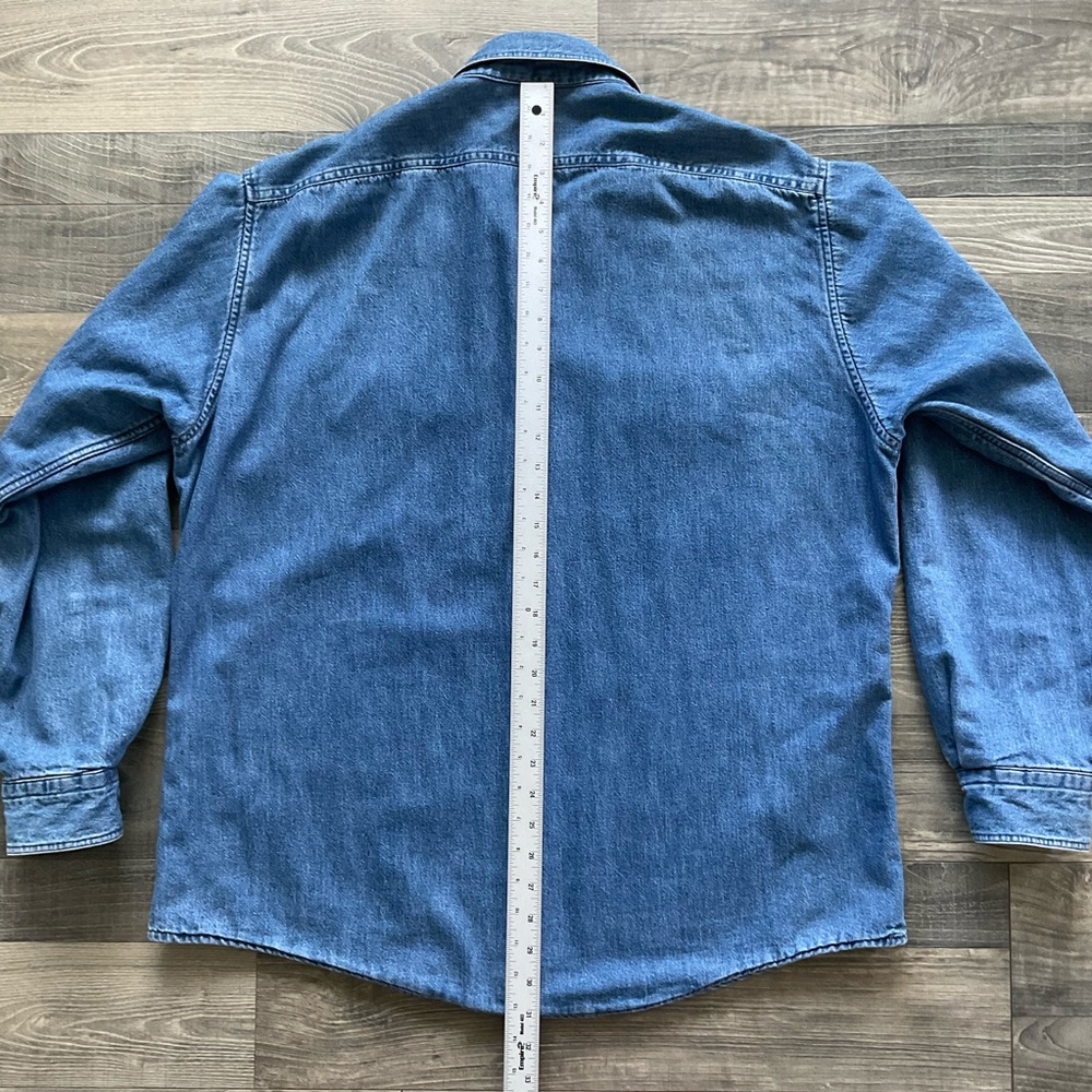 VTG LL Bean Flannel Lined Denim Shirt Shacket Men’s LARGE Blue MADE IN USA - Picture 9 of 13